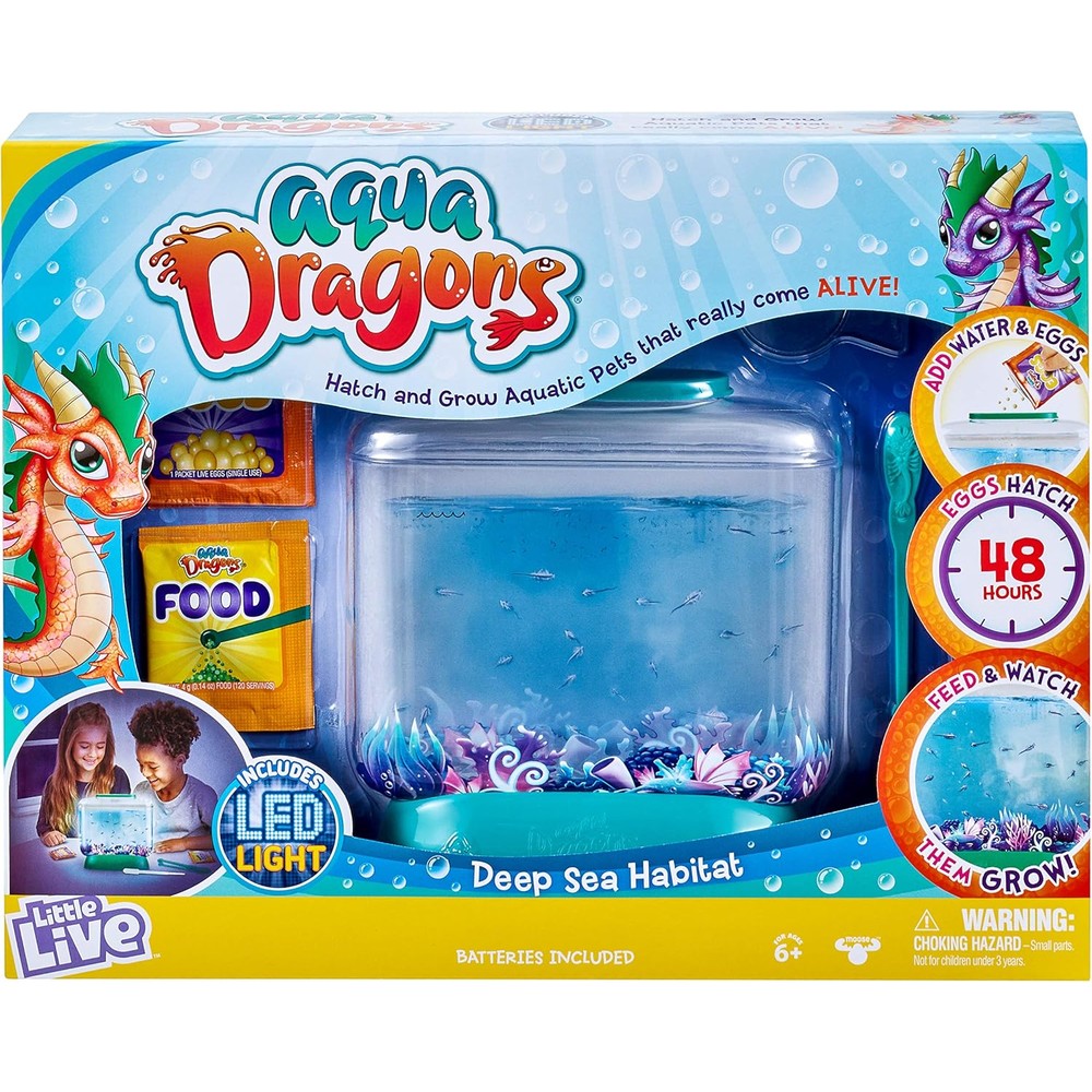 Goliath Little Live Aqua Dragons Deep Sea Habitat front view showing the blue LED illuminated aquarium tank