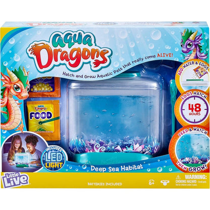 Goliath Little Live Aqua Dragons Deep Sea Habitat front view showing the blue LED illuminated aquarium tank