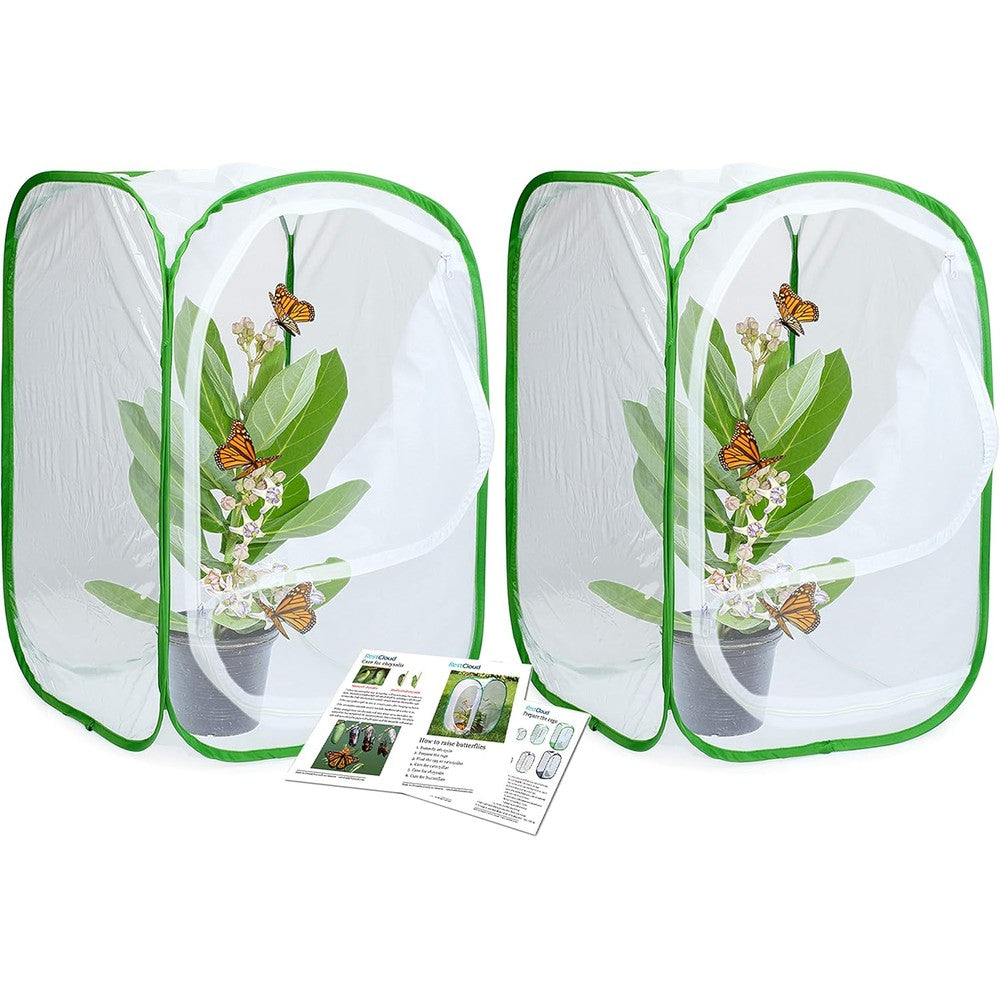 RESTCLOUD insect and butterfly habitat cage front view showing clear vinyl observation window.