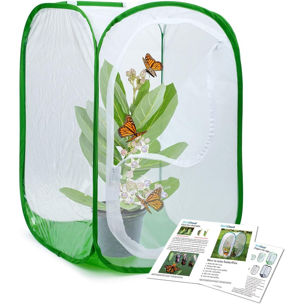 RESTCLOUD Professional Butterfly Habitat front view showing pop up mesh cage design for insect rearing