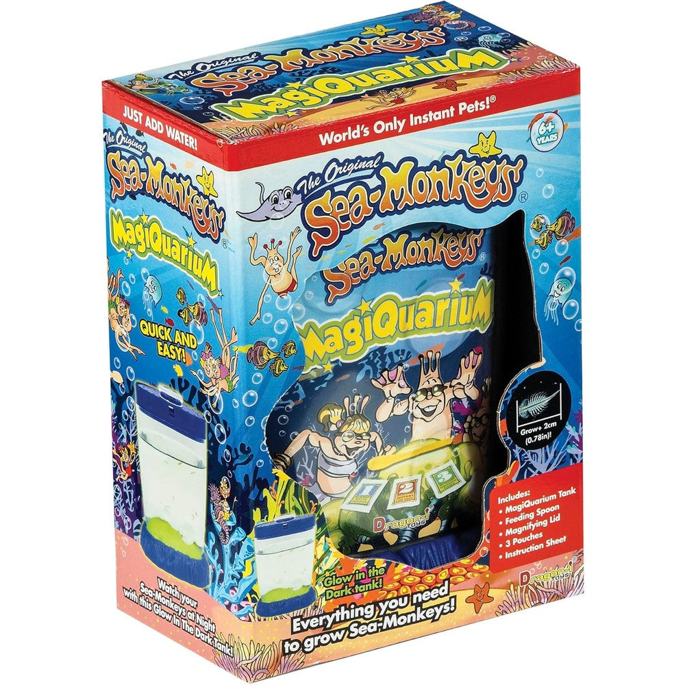Sea Monkeys Magiquarium starter kit front view showing the blue light up tank packaging