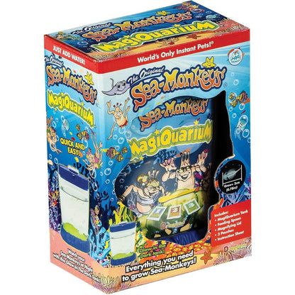 Sea Monkeys Magiquarium starter kit front view showing the blue light up tank packaging