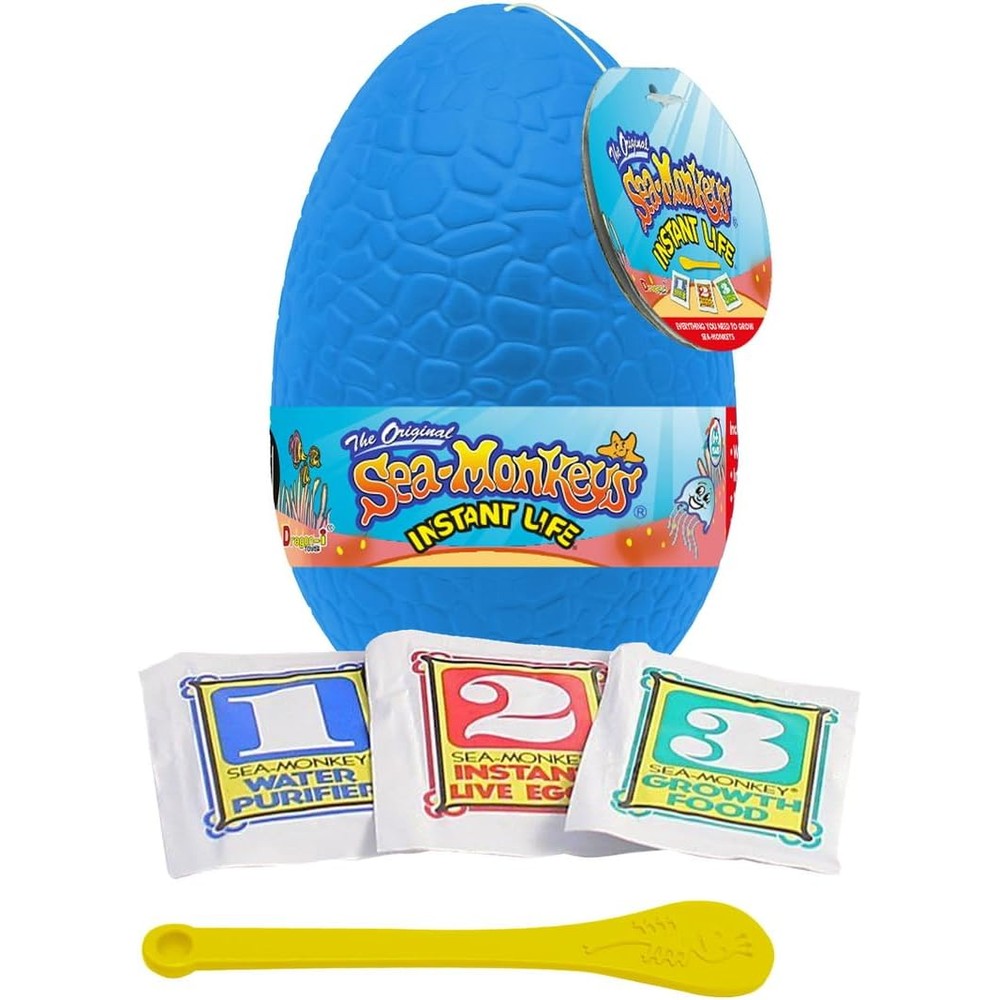 Sea-Monkeys Egg Instant Life kit showing the textured blue mystery egg packaging front view