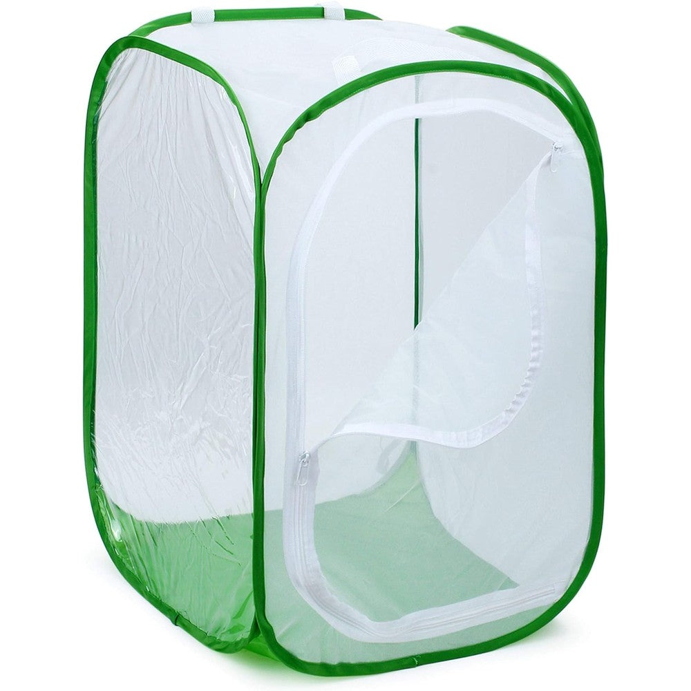 RESTCLOUD Monarch Butterfly Habitat front view showing the green and white mesh structure fully expanded.