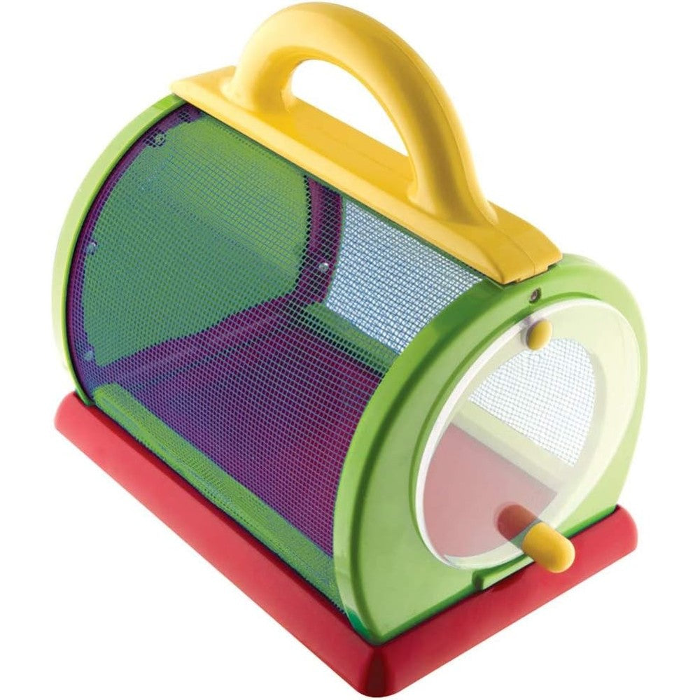 Toysmith Backyard Exploration Critter Case front view showing the green plastic frame and breathable mesh sides for kids nature study.