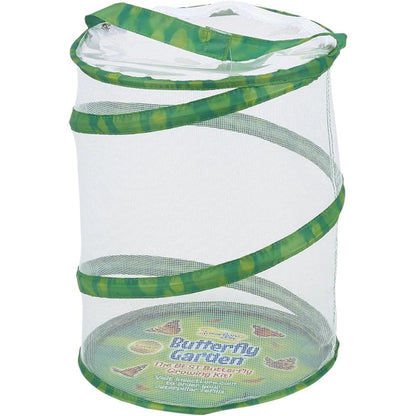 Insect Lore Butterfly Garden Habitat front view showing the twelve inch green pop up mesh enclosure for caterpillars.