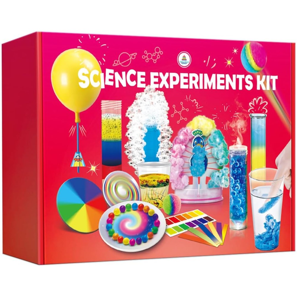 UNGLINGA 40 plus experiments science kit for kids front view packaging showcasing colorful STEM chemistry set results.