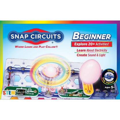 Snap Circuits Beginner electronics exploration kit front view showing the child safe modular components packaging.
