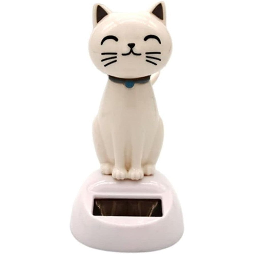 YuanHolumid white cat solar powered decor front view on a sunny car dashboard