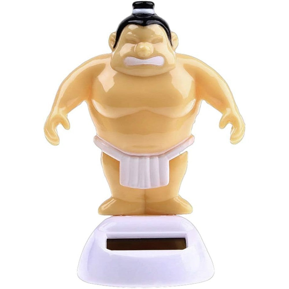 PurYupearl sumo wrestler solar power swinging car interior dashboard ornament front view showcasing the integrated solar panel base.