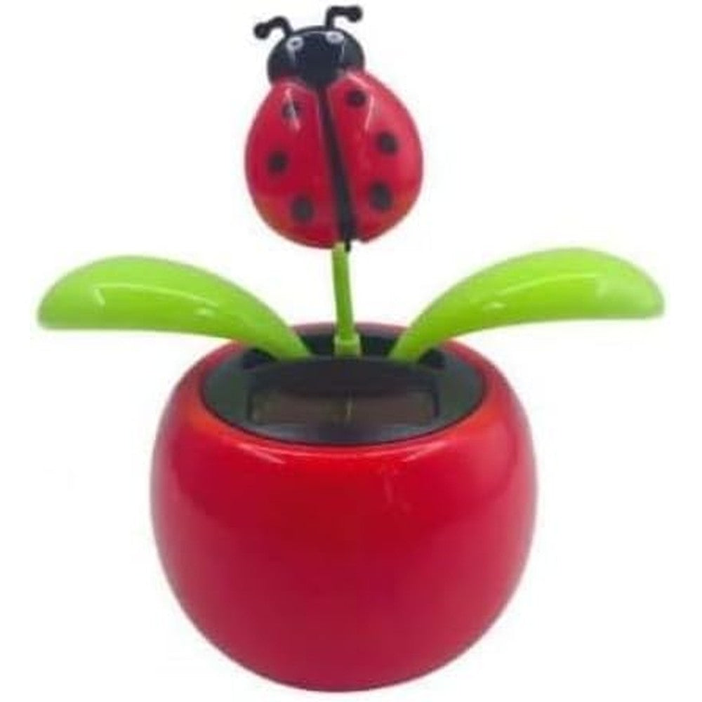 YuanHolumid red seven starred ladybug solar dancing car dashboard decoration front view showing the solar panel base