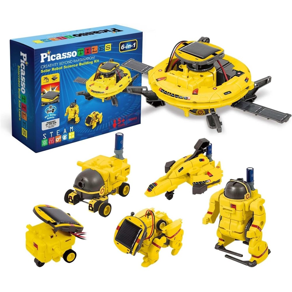 PicassoTiles STEM Kids Solar Powered Space Robot front view of the retail packaging