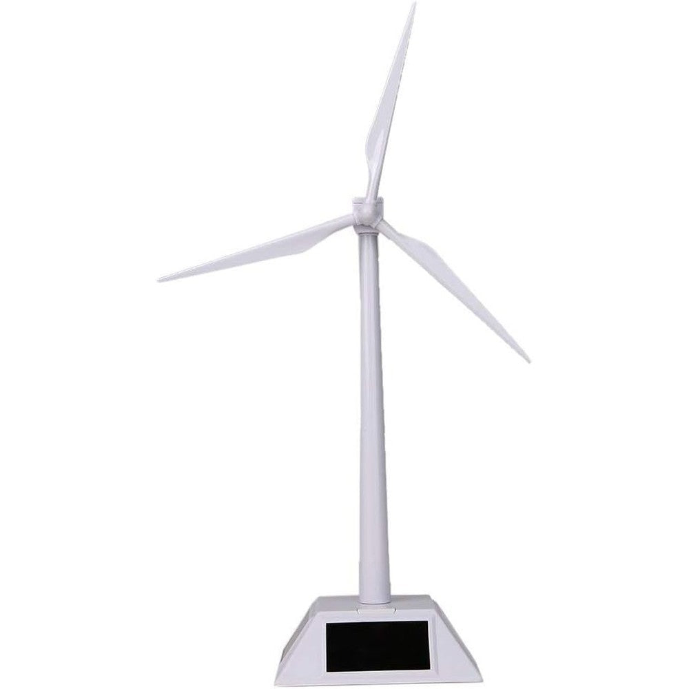 HUAWELL desktop wind turbine model solar powered windmill front view showing white plastic base and blades.