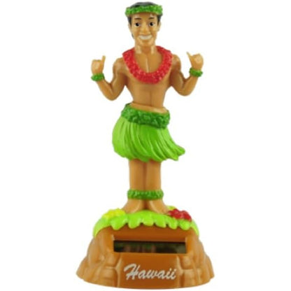 KC Hawaii Shaka Hula Man Solar Dashboard Doll front view showing hand-painted polyresin body and solar base.