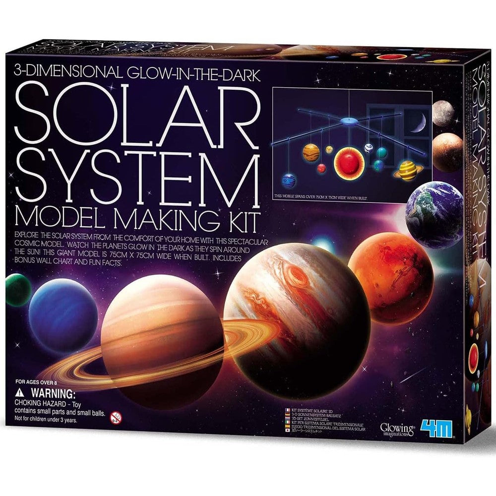 4M 3D glow in the dark solar system mobile making kit retail box packaging front view