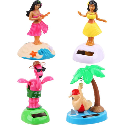 Cenryusa Hawaii girl solar dancing toys 4 pack front view on a car dashboard