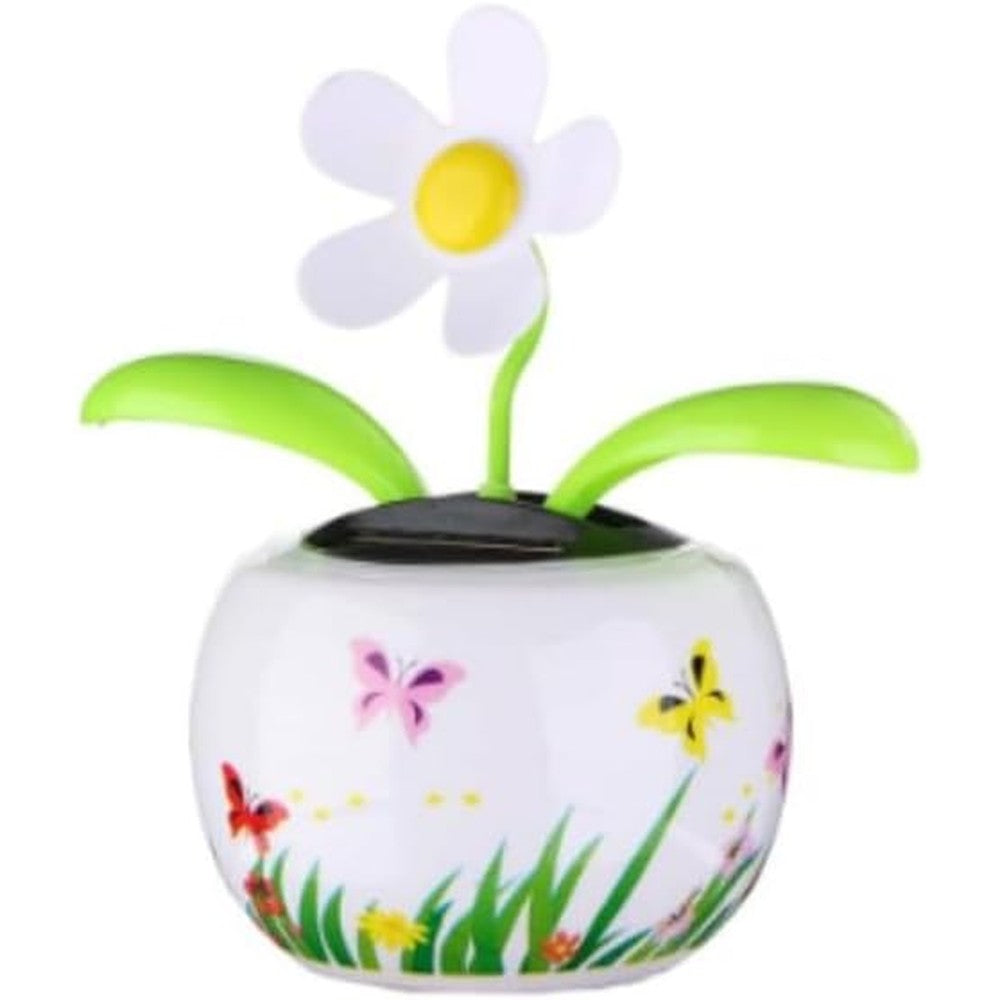 Dashiell solar powered dancing white flower dashboard ornament front view