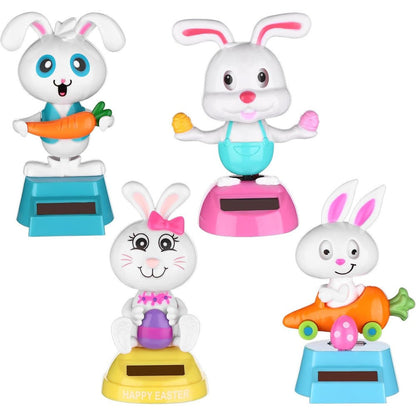 Cenryusa rabbit solar powered dancing toys front view showing four unique bunny styles for car dashboard decoration
