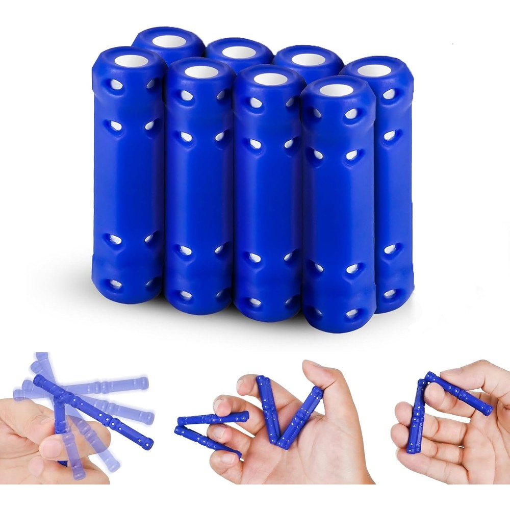 Cheslicr magnetic autism sticks fidget toy 8 pack front view showing premium blue bars connected in a geometric pattern