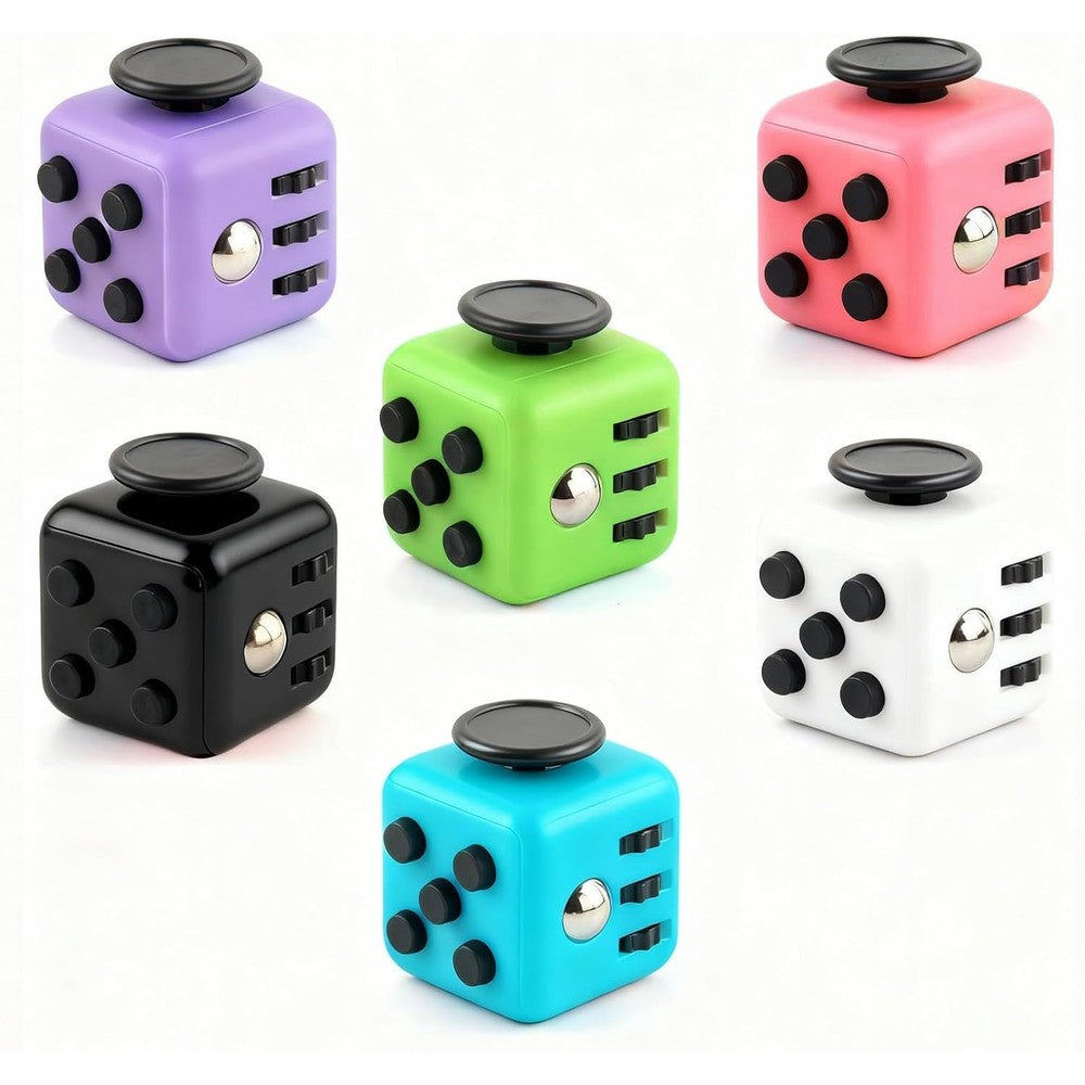 Bshopy 6 pack fidget cube and infinity cube set front view showing pure color tactile surfaces for anxiety relief.