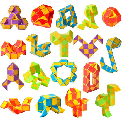 Ganowo 18 pack fidget snake cube front view showcasing multiple yellow twist puzzle toys