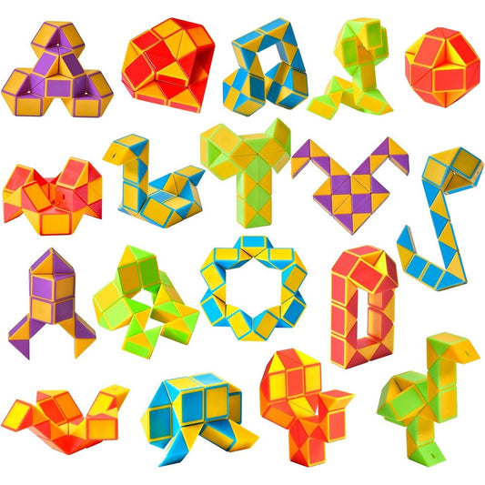 Ganowo 18 pack fidget snake cube front view showcasing multiple yellow twist puzzle toys