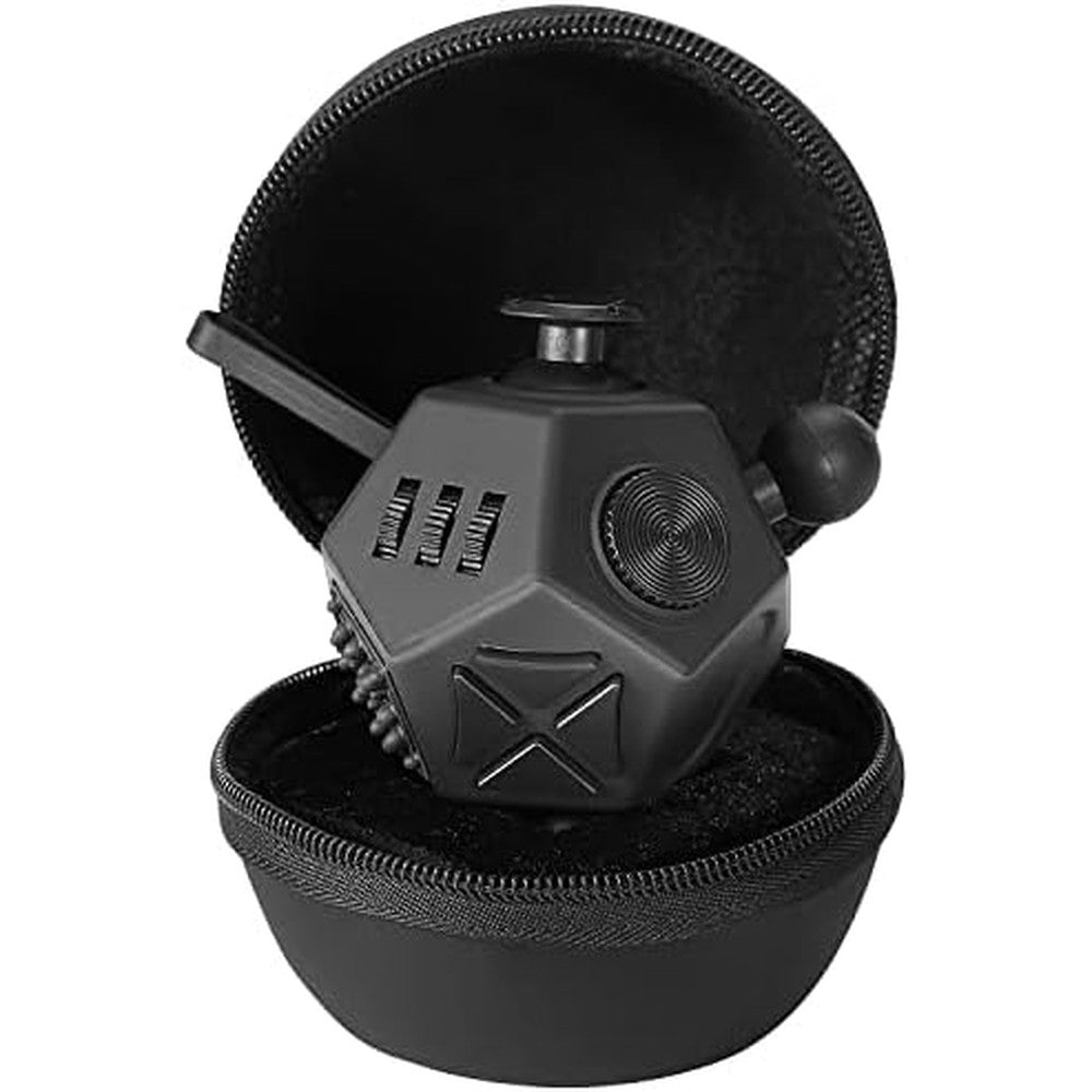 PILPOC theFube 12-sided black fidget cube front view showing premium joystick and buttons