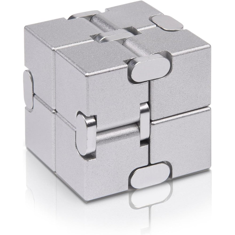 TAGUDA JOEYANK metal infinity cube fidget finger toy front view showing premium silver aluminum alloy blocks