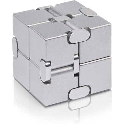 TAGUDA JOEYANK metal infinity cube fidget finger toy front view showing premium silver aluminum alloy blocks