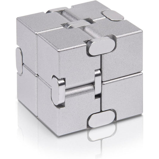 TAGUDA JOEYANK metal infinity cube fidget finger toy front view showing premium silver aluminum alloy blocks