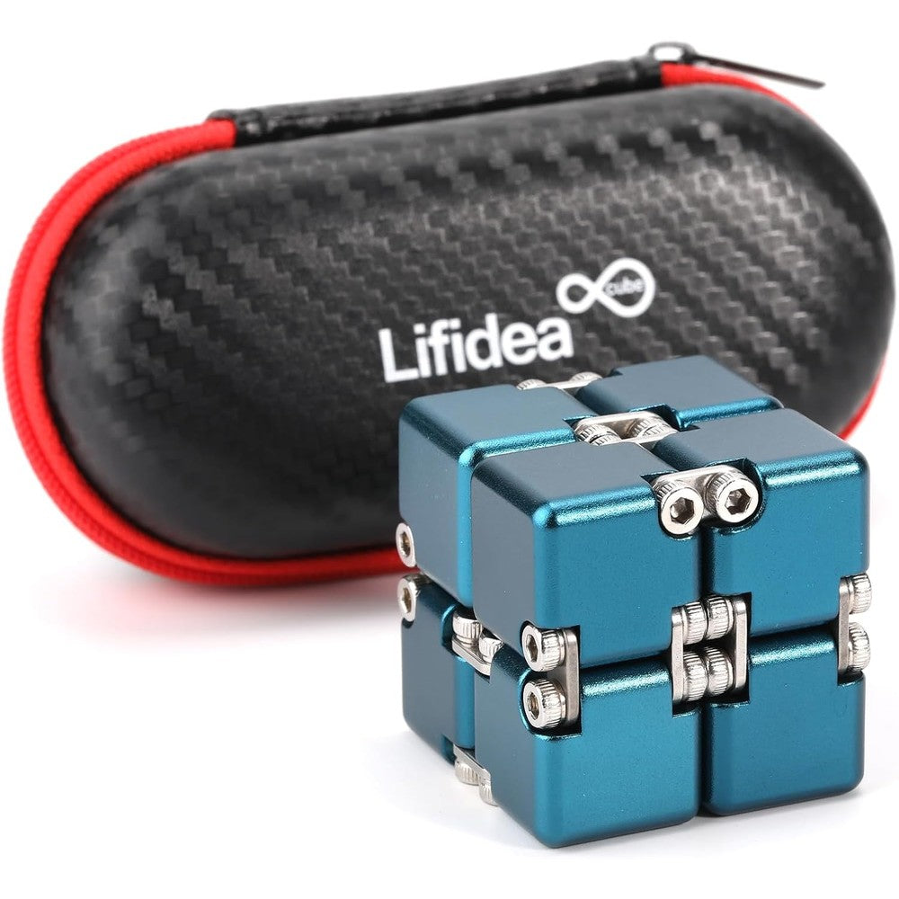 Lifidea aluminum alloy metal infinity cube fidget toy front view in premium blue color