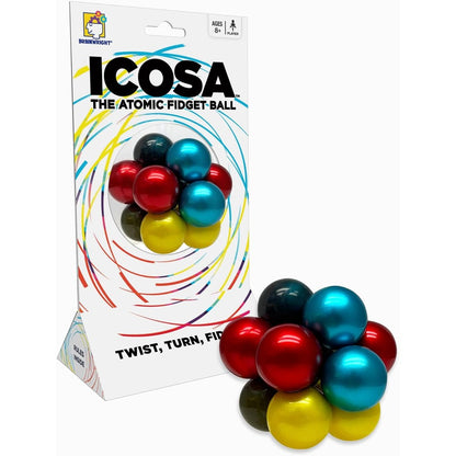 Brainwright Icosa atomic fidget puzzle ball front view showing colorful interconnected spheres