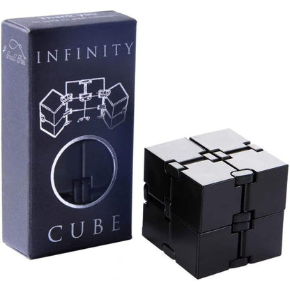 Small Fish Infinity Cube sensory fidget toy front view in matte black finish.