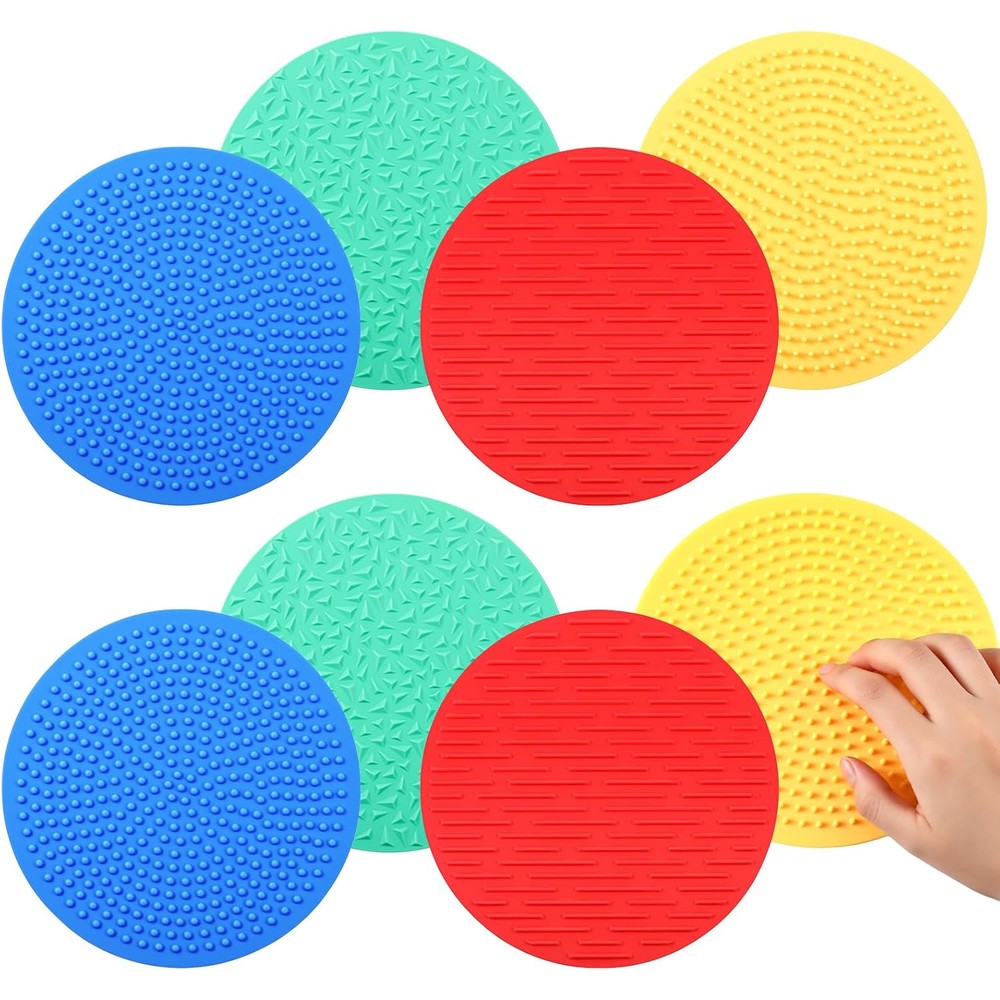Gemscream silicone sensory mats front view showing four vibrant colors and unique textures.