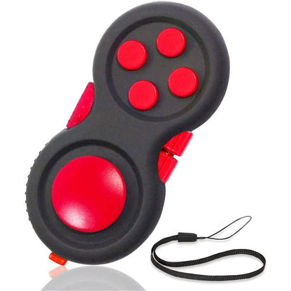 UOOEFUN small fidget pad buttons controller front view showing black and red retro design