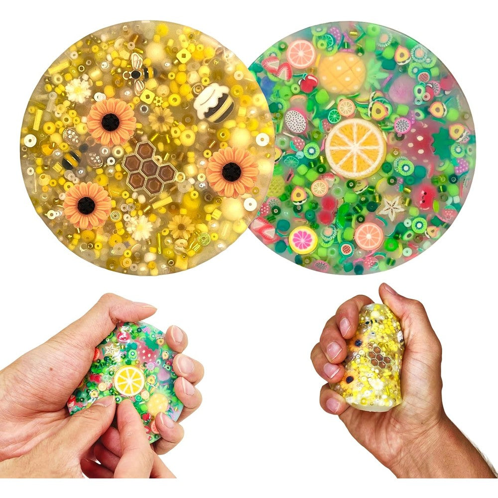 Generic Picky Pad two pieces front view featuring bee and fruit themed silicone sensory circles.