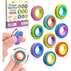Small Fish sensory fidget rings 9 pack front view showing colorful textured finger spinner toys.