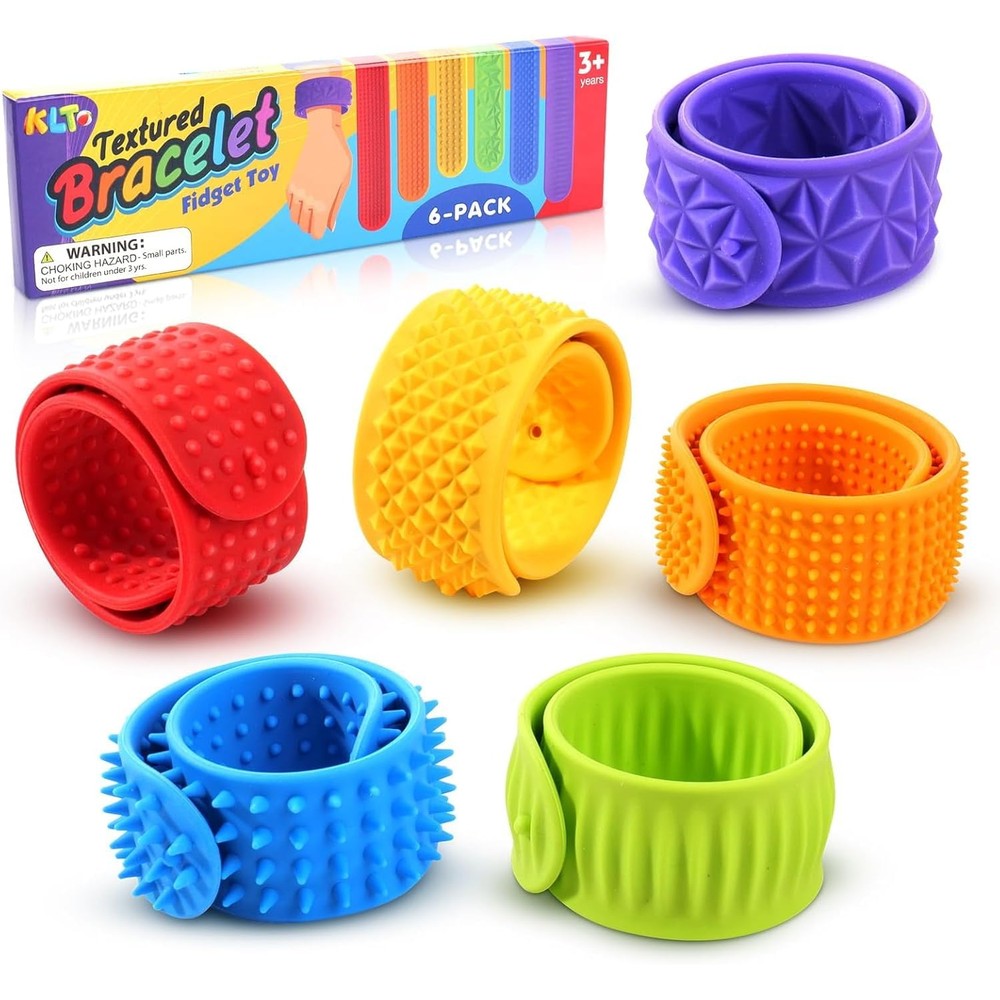 KLT textured silicone slap bracelets 6 pack front view