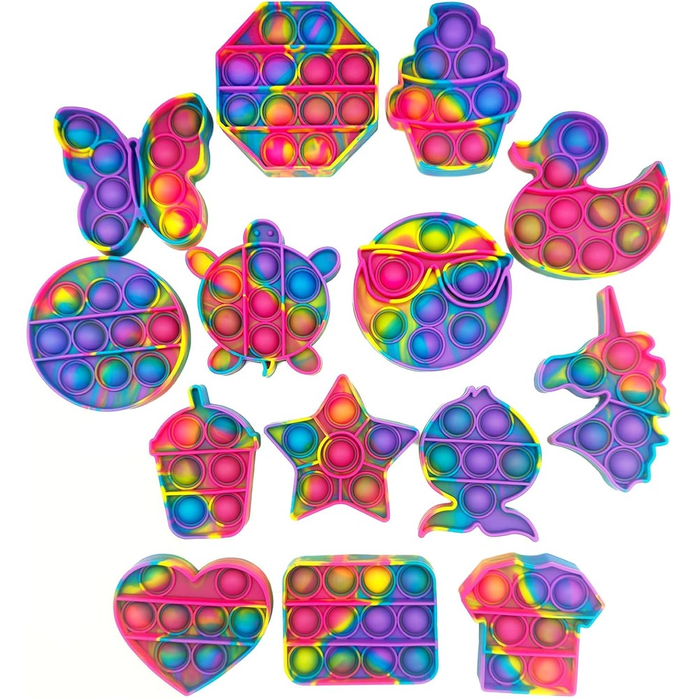 Hunbath 14 Pack Pop Fidget Sensory Toys Bulk Mini Rainbow Silicone Bubble Poppers For Kids And Adults - Image 1