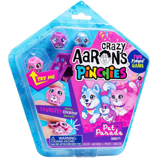 Crazy Aaron's Pinchies Pet Parade Series One front view showcasing three toy characters.