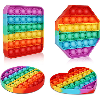 Multipurpose Go Rainbow Pop It Fidget Toy four pack front view showing vibrant silicone shapes.