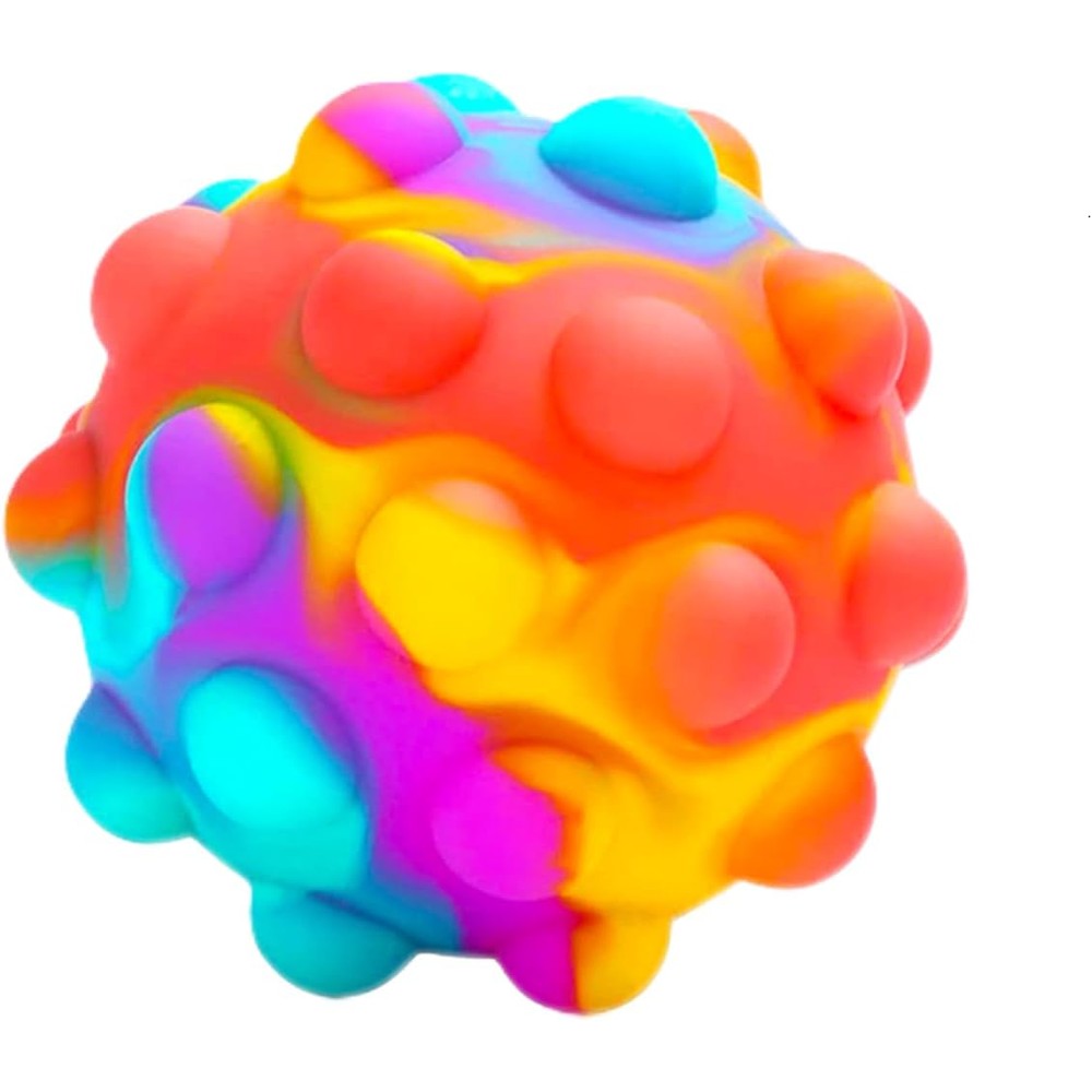 RadBizz Push Pop Bubble Fidget Sensory Toy Ball front view showing tie-dye rainbow colors.