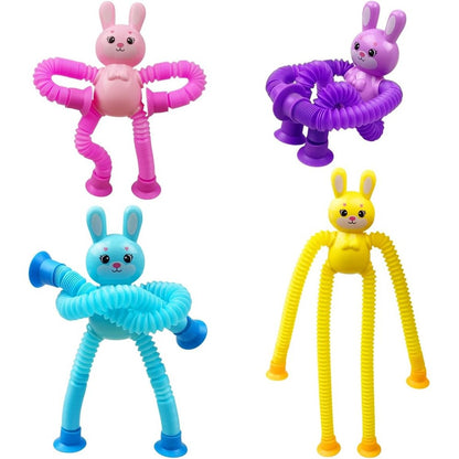 BANERLE Anditoy Easter Bunny Suction Cup Pop Tubes four pack front view showing vibrant assorted colors.