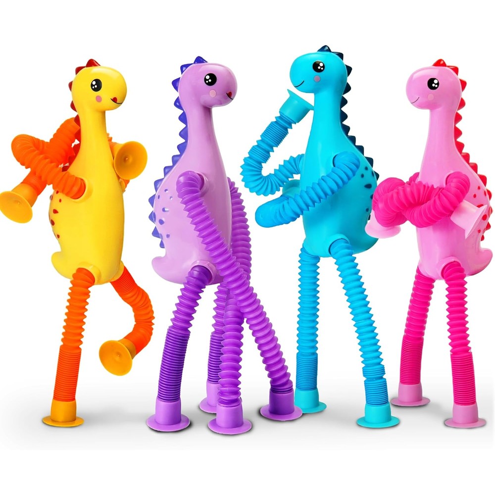 Cheslicr dinosaur sensory tube toys front view pack of four