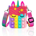 Civan unicorn pop it purse front view showing rainbow colored silicone bubbles