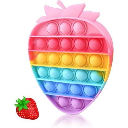 BONIRY strawberry push pop bubble fidget toy front view showing vibrant rainbow colored silicone design.