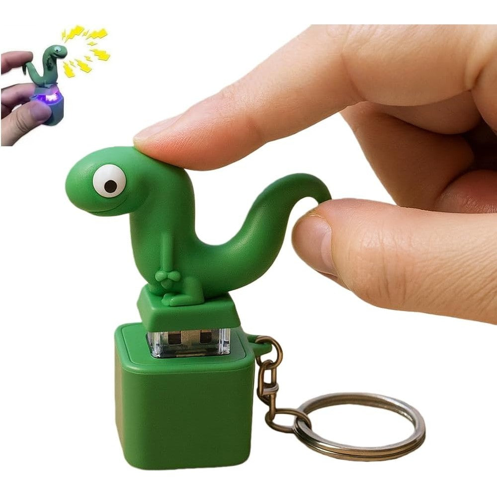 Generic lizard button keychain front view showing green design