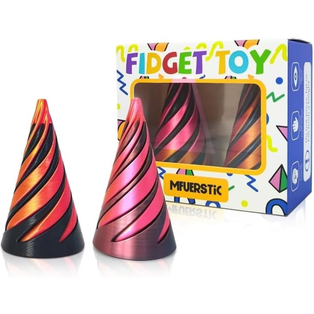 MFUERSTIC impossible pyramid passthrough fidget toys front view showing two interlocking 3D printed spiral cones