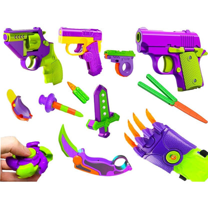 Poveyan fidget pistol set authentic twelve piece purple and green collection display