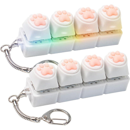 Hunfuthr mechanical keyboard fidget toy front view showing white base and pink cat paw keycap